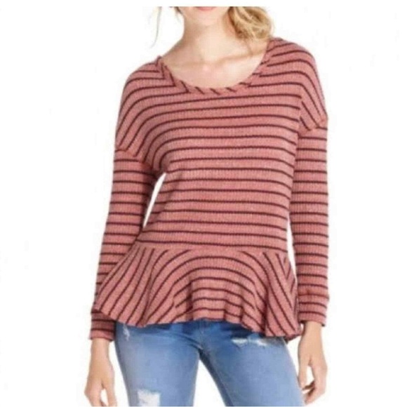 We the free peplum auntie em pink striped thermal long sleeve top - Picture 9 of 12